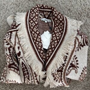 Hale Bob Beige and Brown Patterned Knit Cardigan